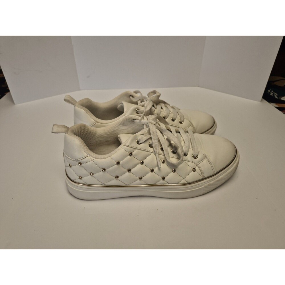 White Sneakers With Diamond Studs And Gold Trim Primark Size 7